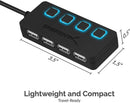 Sabrent 4-Port USB 2.0 Hub with Individual LED lit Power Switches (HB-UMLS)