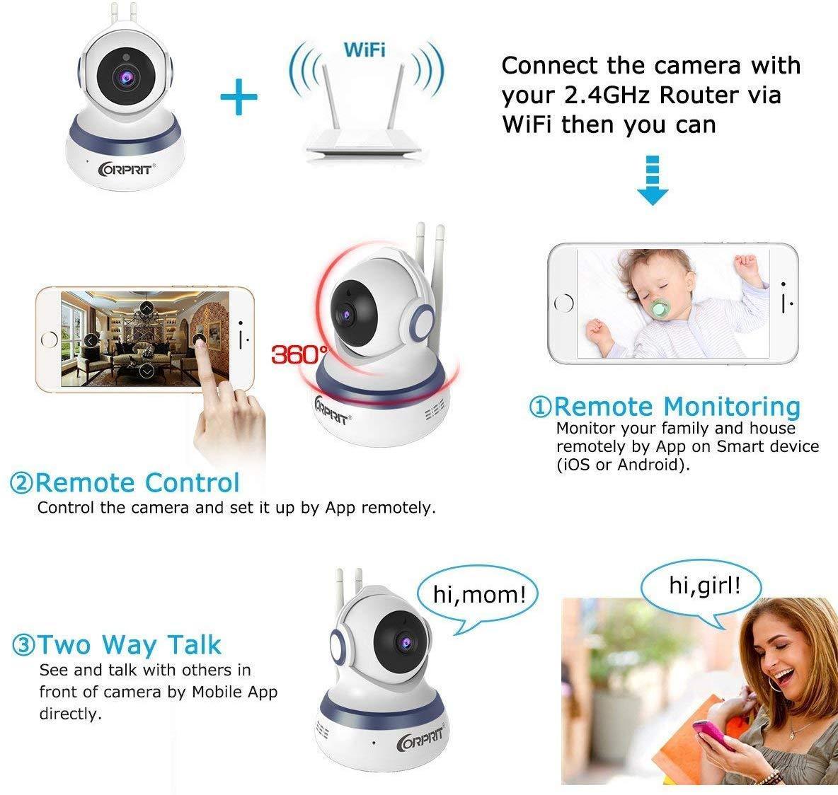 Wireless Security Camera, HD 1080P Baby Monitor Home Surveillance IP Came with Cloud Storage Night Vision, Pan/Tilt, Two Way Talk by Android iOS App by corprit