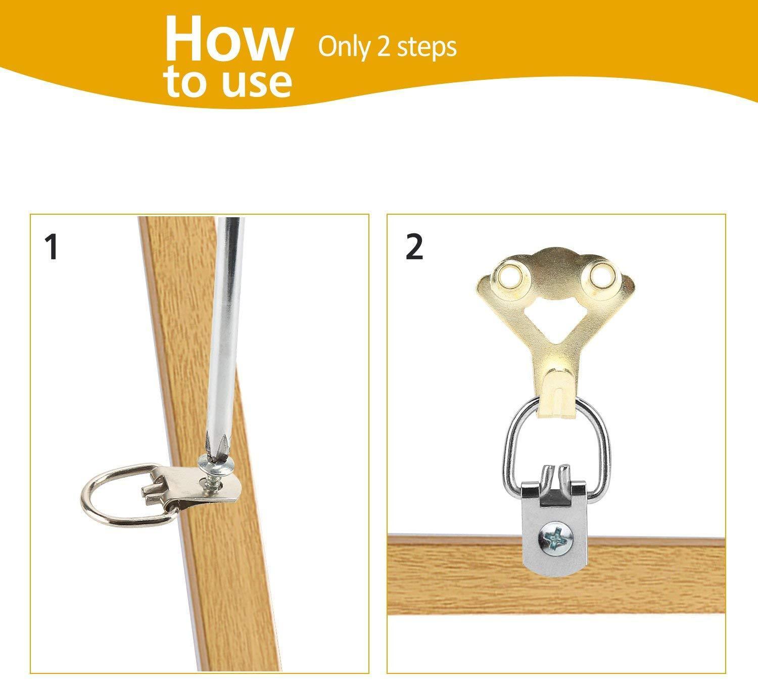 Picture Hangers, Picture Hanging Kit, 168 Pieces Picture Frame Hangers for Heavy Duty Picture Frame with Wall Mounting Nails, Tin Box Included (Golden)
