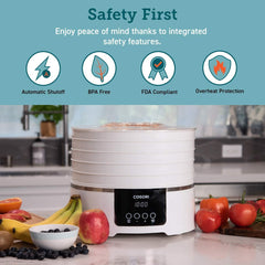 COSORI Dehydrator Machine for Beef Jerky Food,Fruit,Dog Treats,Herbs 5 BPA-Free Trays with Timer and Temperature Control, 50 Recipes for Beginners,ETL Listed/FDA Compliant, CO165-FD