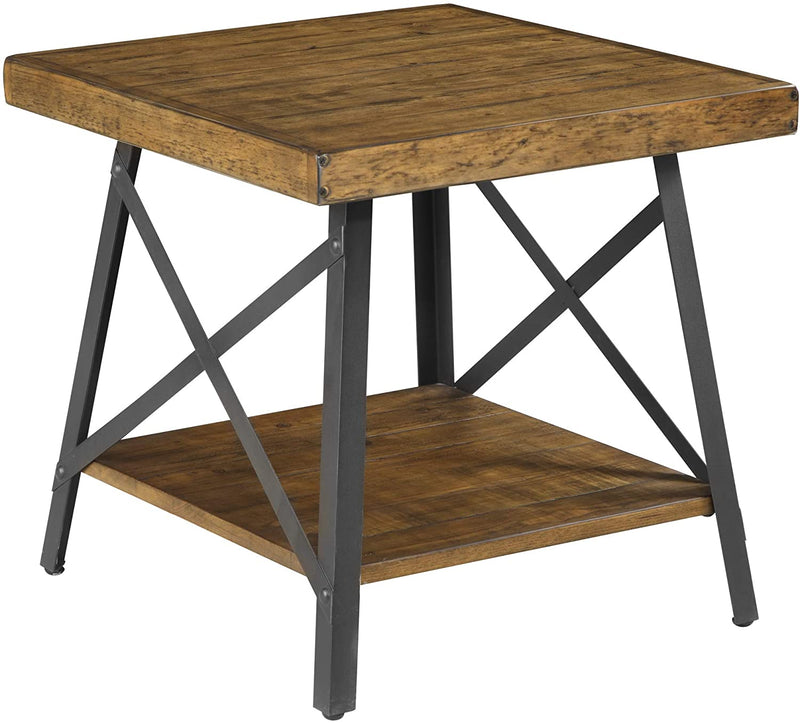 Emerald Home Chandler Rustic Wood End Table with Solid Wood Top, Metal Base, And Open Storage Shelf