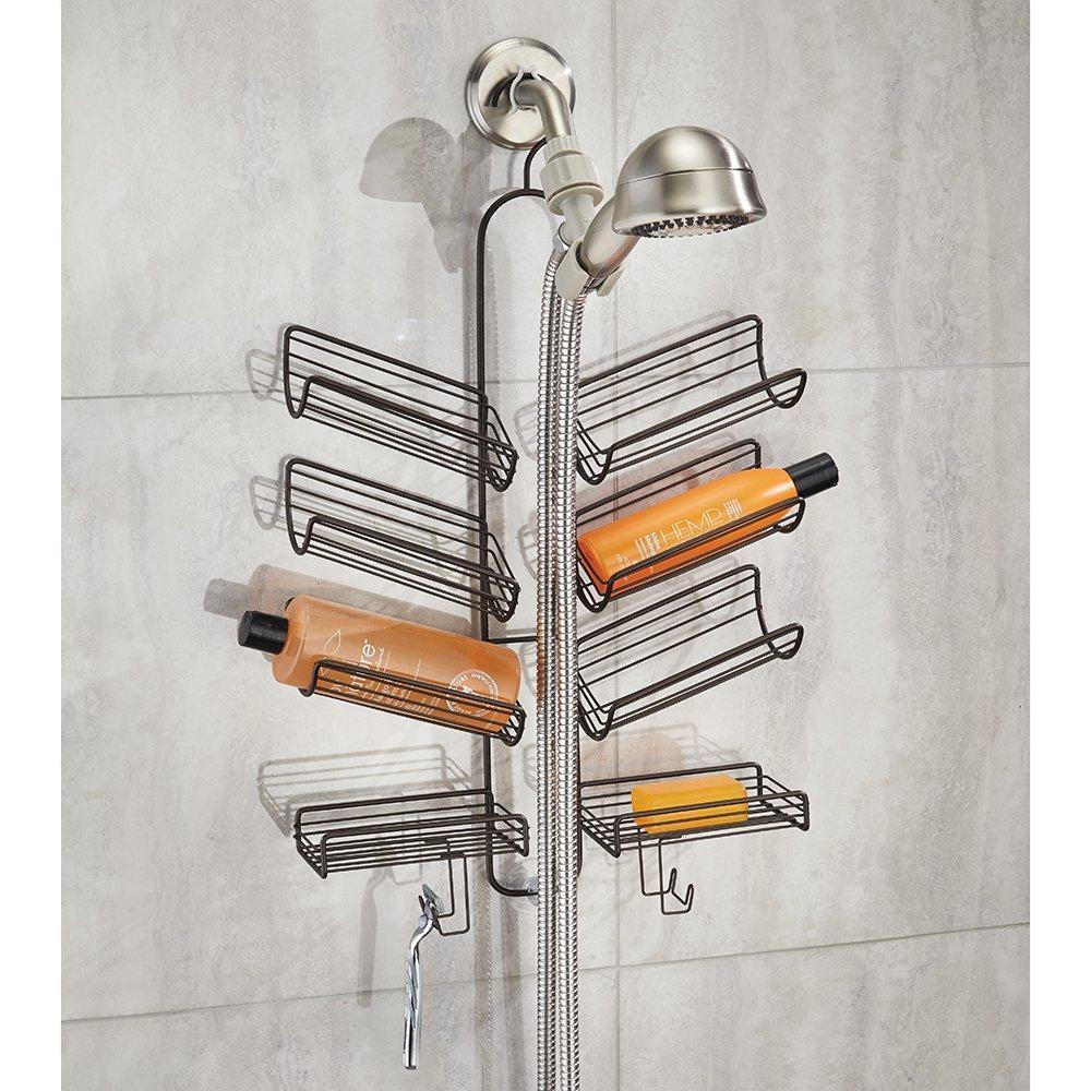 mDesign Hand Held Hose Bathroom Shower Caddy for Shampoo, Conditioner, Soap - Bronze