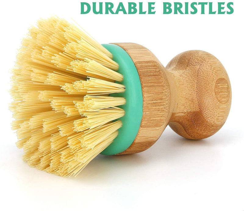 Set of 3 Pieces Bamboo Scrub Brush Dish Scrubber Household Cleaning Sink Wet Scrubber Brushes,Stiff Bristles, for Kitchen Pan Pot Dish Vegetables Cleaning(2 Mini and 1 Long Handle)