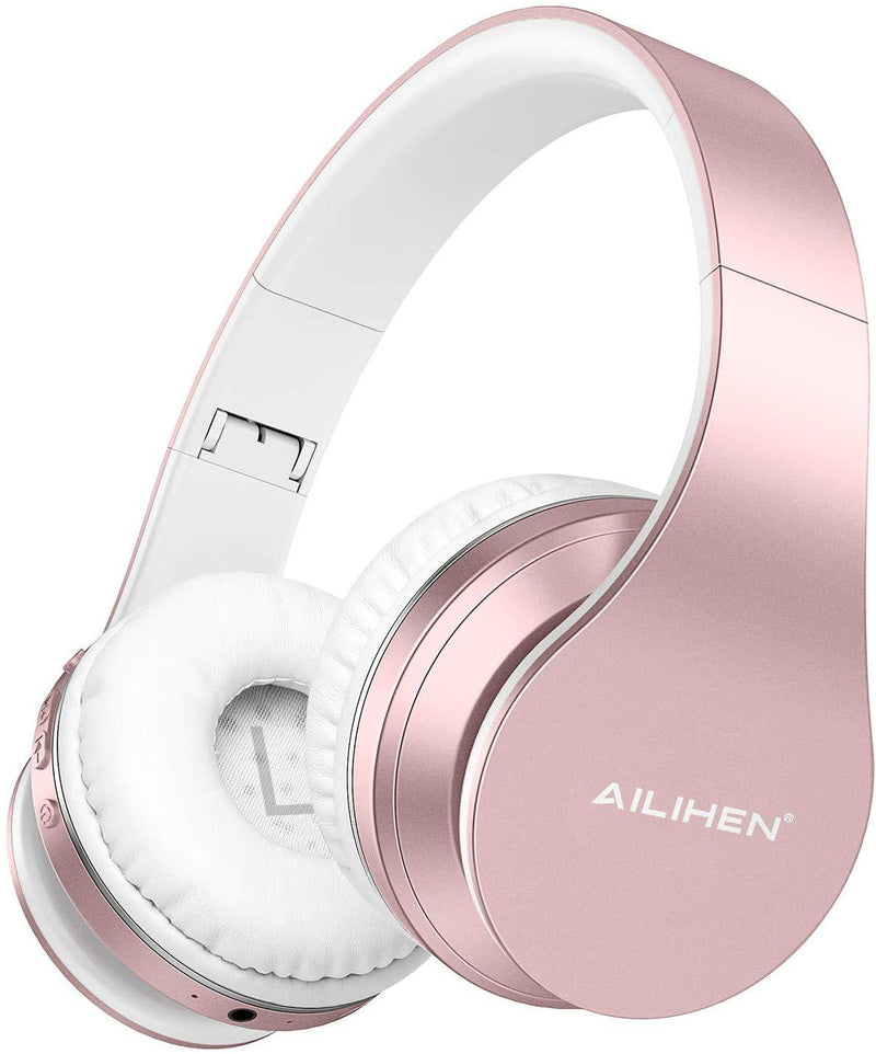 AILIHEN A80 Bluetooth Wireless Headphones Over Ear with Mic Hi-Fi Stereo Wired Foldable Headsets, Soft Earpads, Support with TF Card/MP3 Mode, 25H Playtime for Travel TV PC Cellphone (Rose Gold)