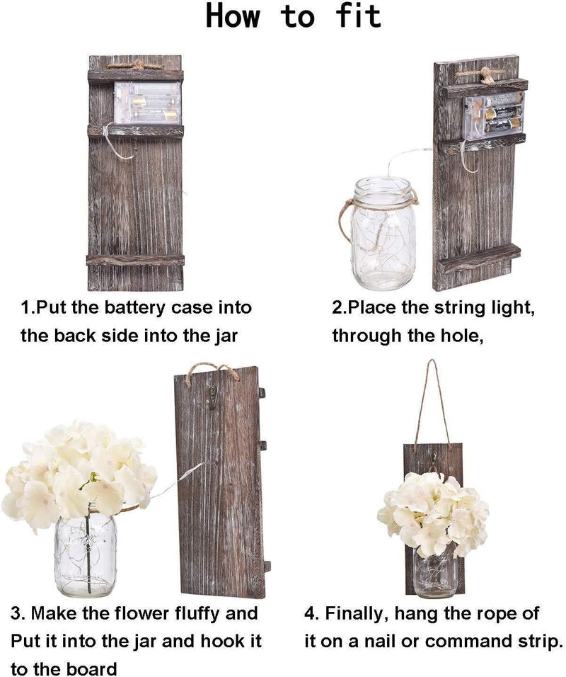 Linkbro Mason Jar Sconce Rustic Home Decor With Timer Function [2 Pack] Smarter Farmhouse Wall Decor For Living Room, Bathroom (2.Gen.)