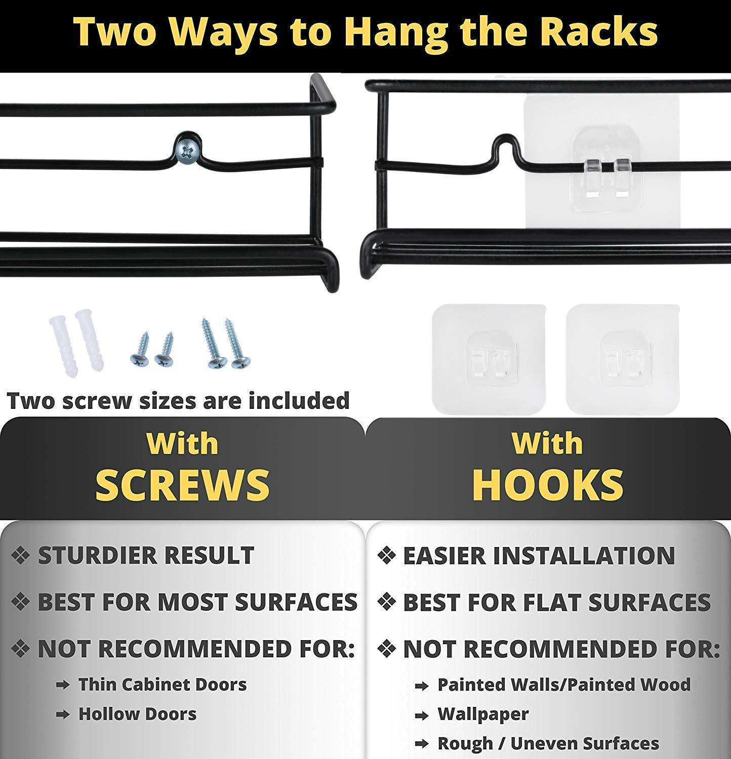 Spice Rack Organizer for Cabinet, Door Mount, or Wall Mounted - Set of 4 Black Hanging Shelf for Spice Jars