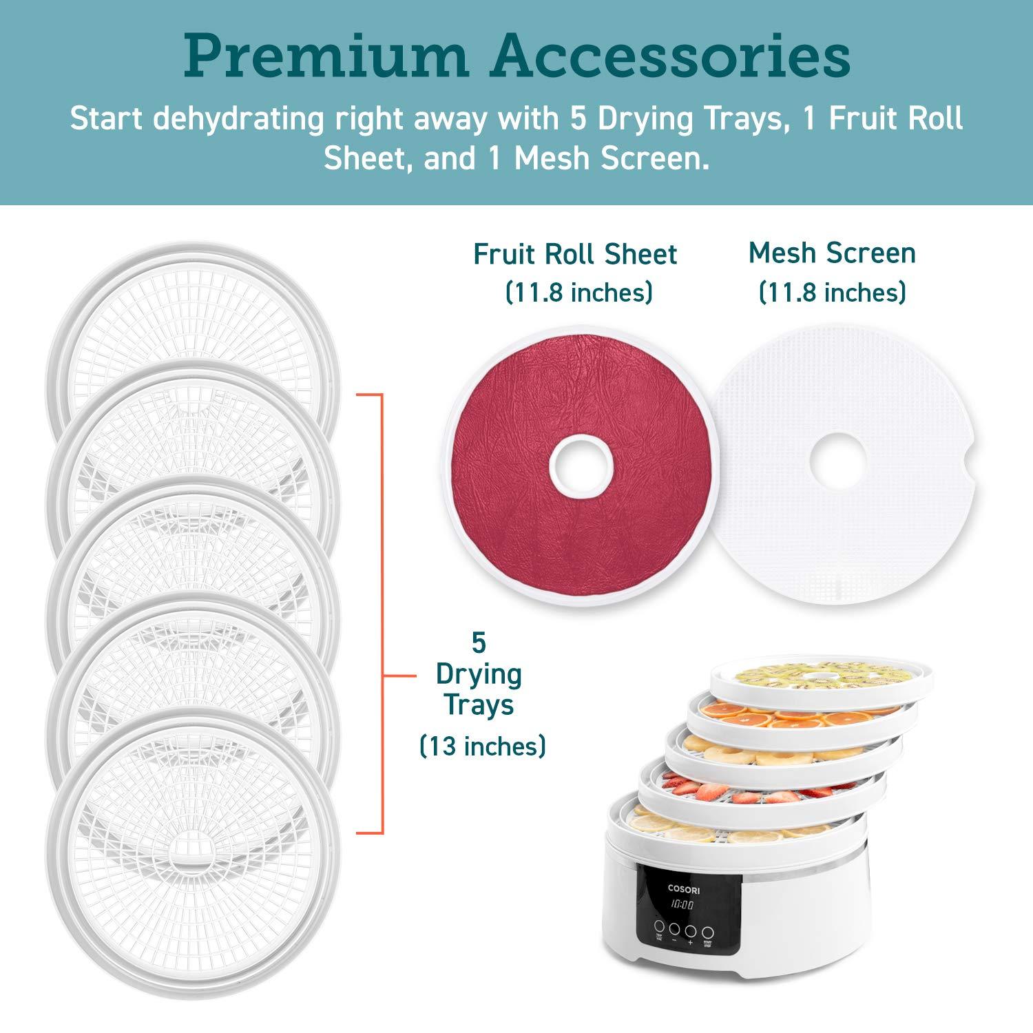 COSORI Dehydrator Machine for Beef Jerky Food,Fruit,Dog Treats,Herbs 5 BPA-Free Trays with Timer and Temperature Control, 50 Recipes for Beginners,ETL Listed/FDA Compliant, CO165-FD