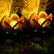 Load image into Gallery viewer, ATHLERIA Garden Solar Lights Outdoors, 2pack Pathway Hollow Flower Stake Lights Waterproof Landscape Led Decorative Light for Patio, Walkways,Courtyard, Path,Yard, Lawn(Warm White)
