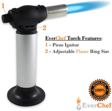 Load image into Gallery viewer, EverChef Premier Culinary Kitchen Torch - Chef Recommended - Professional Grade with Safety Features - Refillable Butane Blow Torch - Great for Crème Brulee, Pastries and Other Delicious Dishes
