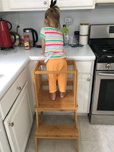 Load image into Gallery viewer, URFORESTIC Kids Kitchen Step Stool with Safety Rail - for Toddlers 18 Months and Older, Natural
