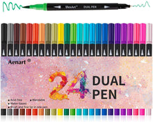 Load image into Gallery viewer, Dual Tip Art Marker Pens Fine Point Bullet Journal Pens &amp; Colored Brush Markers for Kid Adult Coloring Books Drawing Planner Calendar Art Projects (24 Pens Set) by Aen Art
