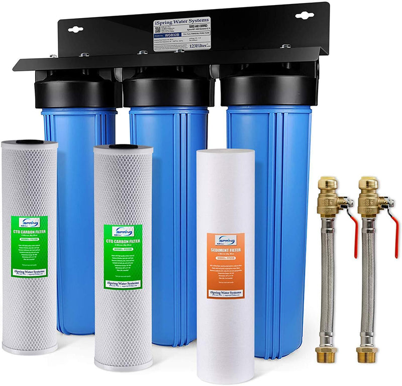 iSpring WGB32B 3-Stage Whole House Water Filtration System w/ 20” x 4.5” Big Blue Fine Sediment and Carbon Block Filters