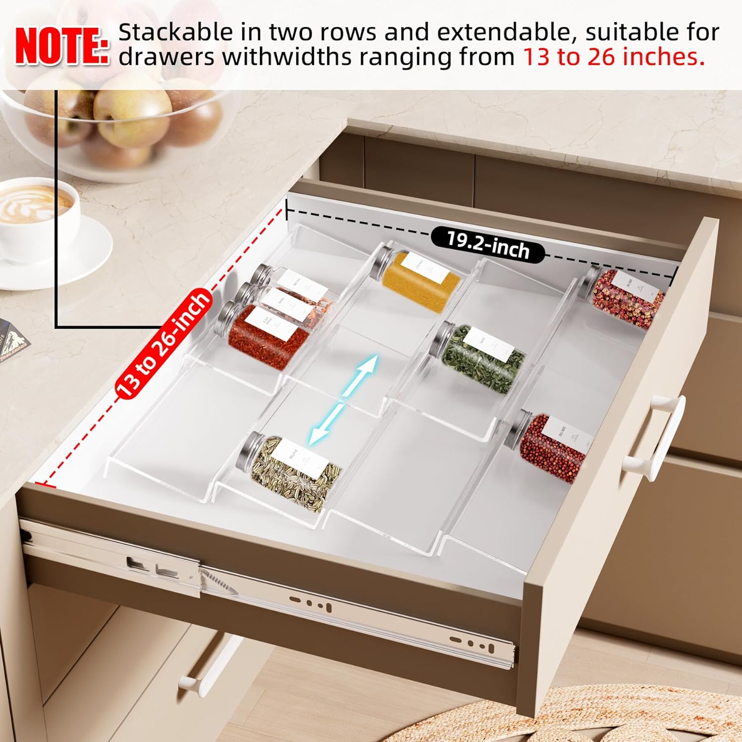 Pj Drawer Spice Drawer Organizer, 4 Tiers 2 Set Clear Acrylic Slanted in Drawer ...