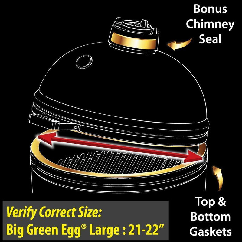 Gold Standard High Heat Gasket with Adhesive for Large Big Green Egg with Kevlar and Nomex - 2yr Warranty