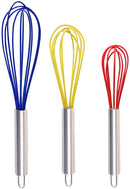 TEEVEA  Silicone Whisk, Balloon Whisk Set, Wire Whisk, Egg Frother, Milk and Egg Beater Blender - Kitchen Utensils for Blending, Whisking, Beating, Stirring, Set of 3, Red,Yellow, Blue