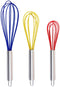 TEEVEA  Silicone Whisk, Balloon Whisk Set, Wire Whisk, Egg Frother, Milk and Egg Beater Blender - Kitchen Utensils for Blending, Whisking, Beating, Stirring, Set of 3, Red,Yellow, Blue