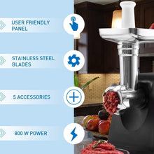 Load image into Gallery viewer, Baulia MG806 Electric Grinder for Home Use, 3 Cutting Blades &amp; Stuffing Tubes, Stainless Steel Meat Mincer for Making Sausages, Chopped Liver, Size #10, Silver
