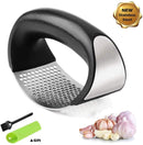 MISSALIS Garlic Press Rocker, Stainless Steel Garlic Mincer Crusher with Comfortable Handle, Safe to Squeeze & Easy Clean, Silicone Garlic Peeler Set Included