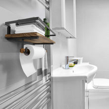 Load image into Gallery viewer, BAYKA Floating Shelf Wall Mounted, Rustic Wood Shelf for Bathroom Kitchen, Decor Storage Shelf with 8 Removable Hooks and Towel Bar
