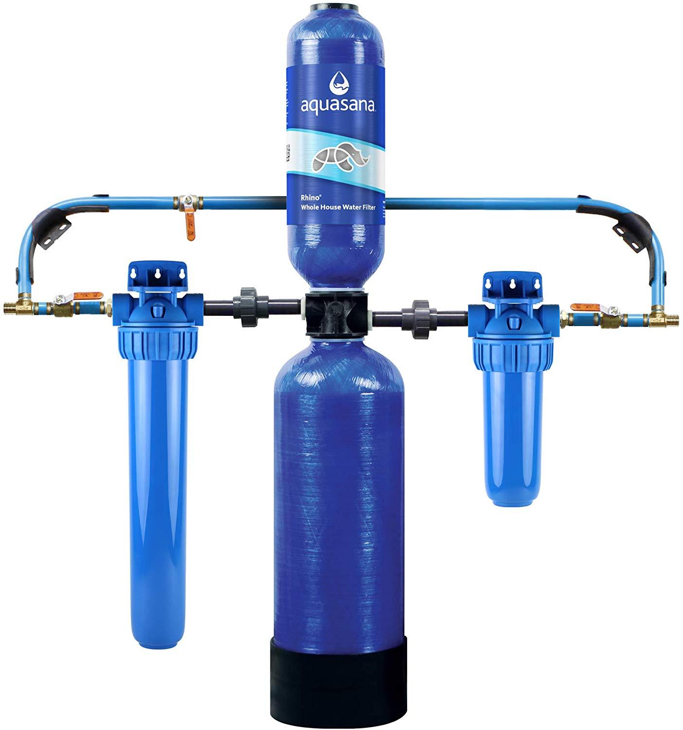 Aquasana Whole House Well Water Filter System w/ UV Purifier & Salt-Free Descaler - Filters Sediment & 97% Of Chlorine - Carbon & KDF Home Water Filtration - 500,000 Gl