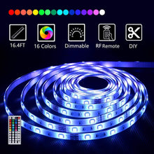 Load image into Gallery viewer, LED Strip Lights with Remote 5M 16.4 Ft 5050 RGB Flexible Color Changing Full Kit with RF Mini Controller, 12V 2A Power Supply for Home &amp; Kitchen and Indoor Decoration
