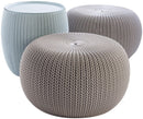 Keter Urban Knit Pouf Ottoman Set of 2 with Storage Table for Patio and Room Décor - Perfect for Balcony, Deck, and Outdoor Seating, Dune/Misty Blue