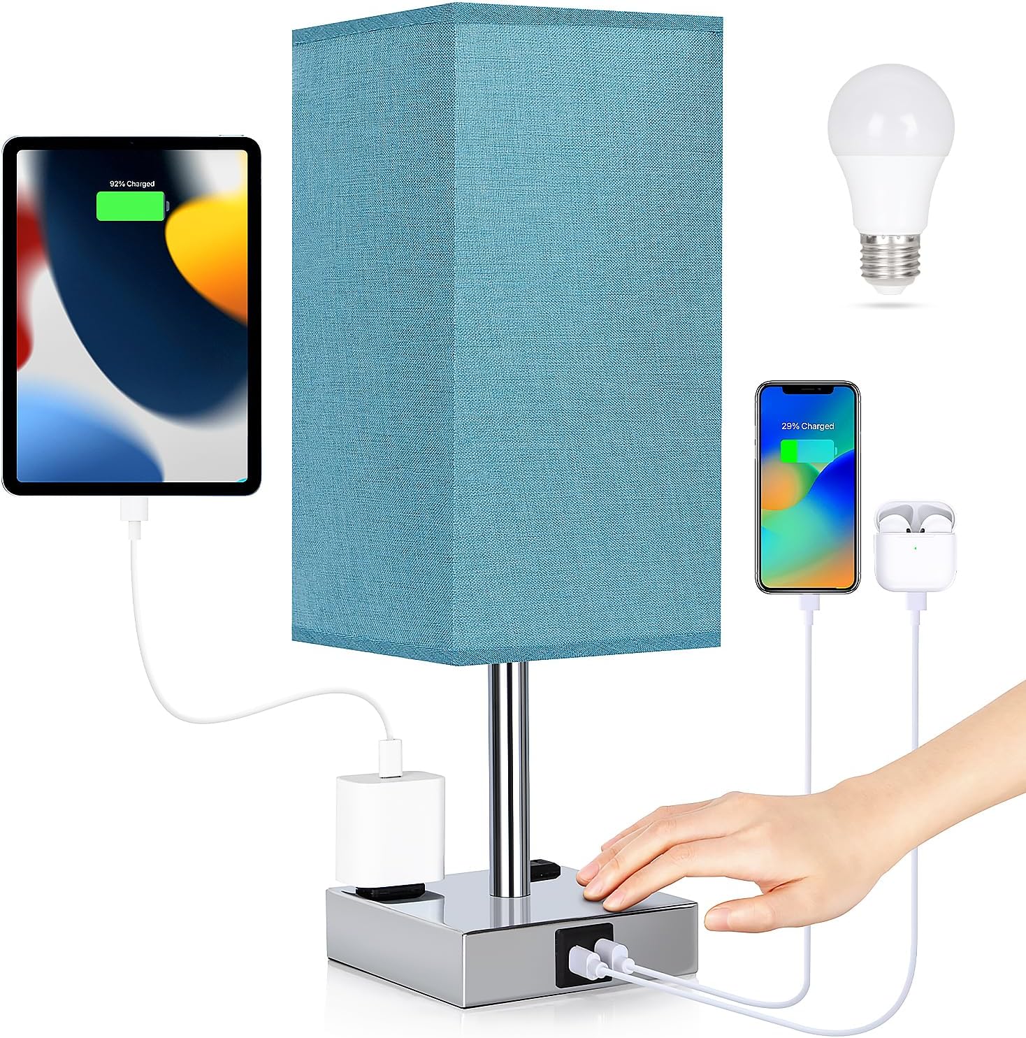 Lamp with USB Ports - Touch Control Table Lamp for Bedroom with USB C+ ...