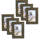 TWING Picture Frames Wood Pattern 4x6 High Definition Glass Tabletop or Wall Rustic Photo Frame for Table Top and Wall Display,Log Stripe Photo Frames,6 Pack (Light&Brown)