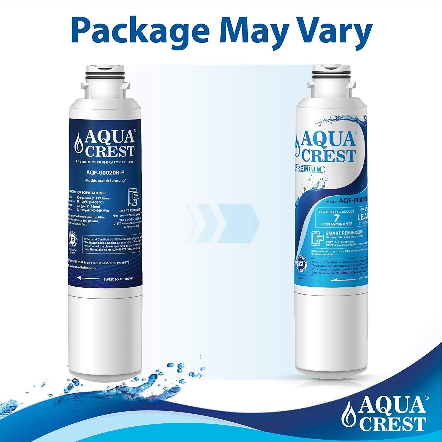 AQUACREST DA29-00020B Refrigerator Water Filter, NSF 53&42 Certified to Reduce 99% of Lead, Cyst & More, Compatible with Samsung DA29-00020B, DA29-00020A, DA97-08006A, HAF-CIN/EXP, 46-9101 (Pack of 3)