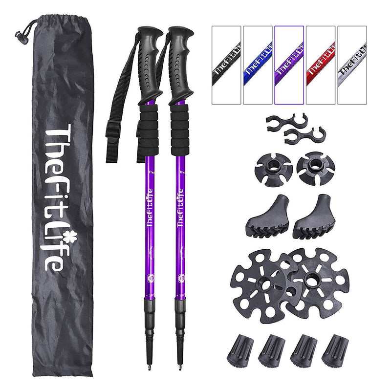 TheFitLife Nordic Walking Trekking Poles - 2 Pack with Antishock and Quick Lock System, Telescopic, Collapsible, Ultralight for Hiking, Camping, Mountaining, Backpacking, Walking, Trekking