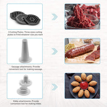 Load image into Gallery viewer, Baulia MG806 Electric Grinder for Home Use, 3 Cutting Blades &amp; Stuffing Tubes, Stainless Steel Meat Mincer for Making Sausages, Chopped Liver, Size #10, Silver
