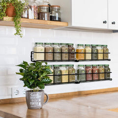 Spice Rack Organizer for Cabinet, Door Mount, or Wall Mounted - Set of 4 Black Hanging Shelf for Spice Jars
