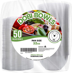 DOBI [50 Pack - 32 oz.] Salad to-Go Containers - Clear Plastic Disposable Salad Bowls with Airtight Lids, Standard Size