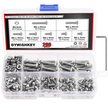 Load image into Gallery viewer, DYWISHKEY 200 Pieces M4 x 5mm/6mm/8mm/12mm/16mm/20mm/25mm Stainless Steel 304 Hex Button Head Cap Bolts and Nuts Kit
