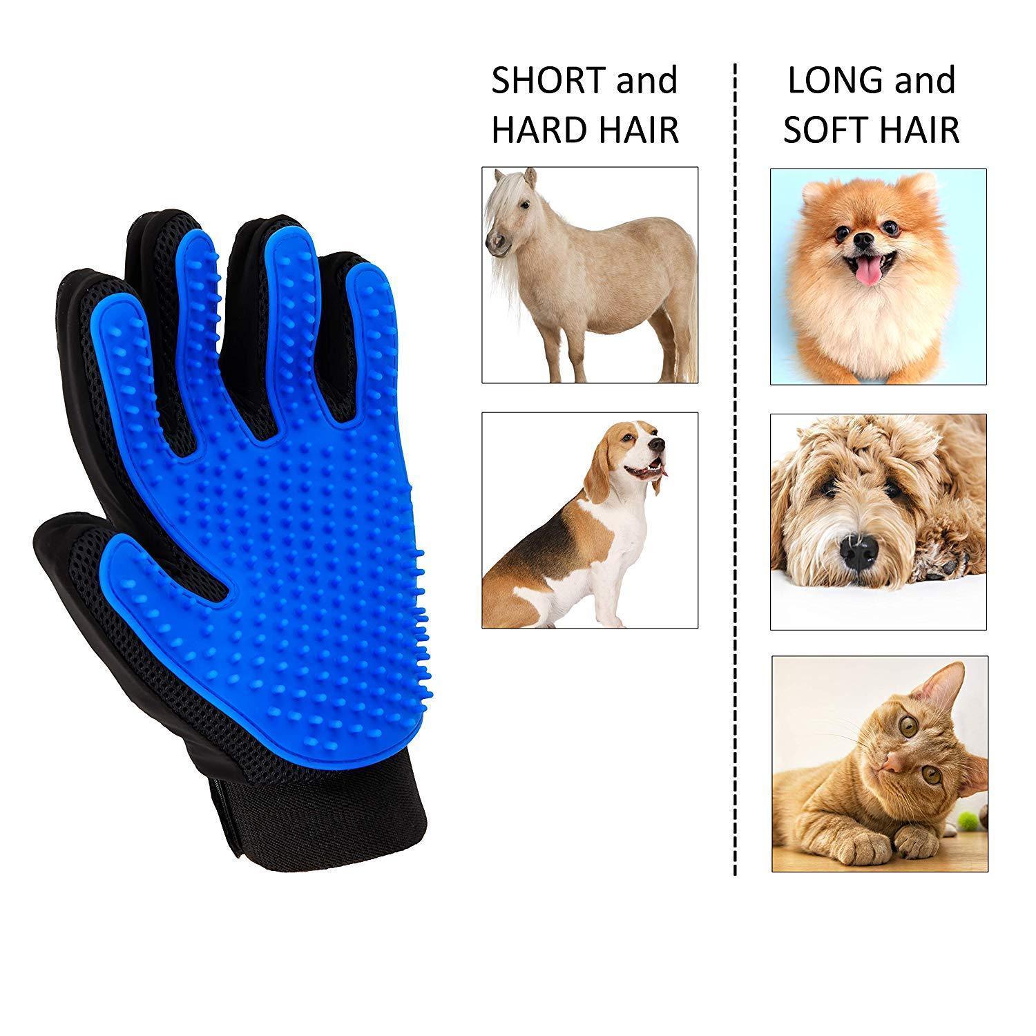 Pet Grooming Glove, Gentle De-Shedding, Hair Remover, and Massage Brush for Dog, Cat, Horses - Long & Short Fur - 1 Pair - Your Pet Will Love It