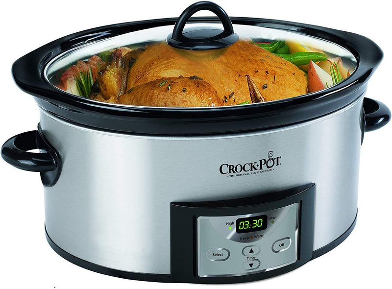 Crockpot 6-Quart Countdown Programmable Oval Slow Cooker with Dipper, Stainless Steel, SCCPVC605-S