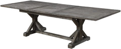 Emerald Home Furnishings Paladin Rustic Charcoal Gray Dining Table with Self Storing Butterfly Extension Leaf And Farmhouse Trestle Base