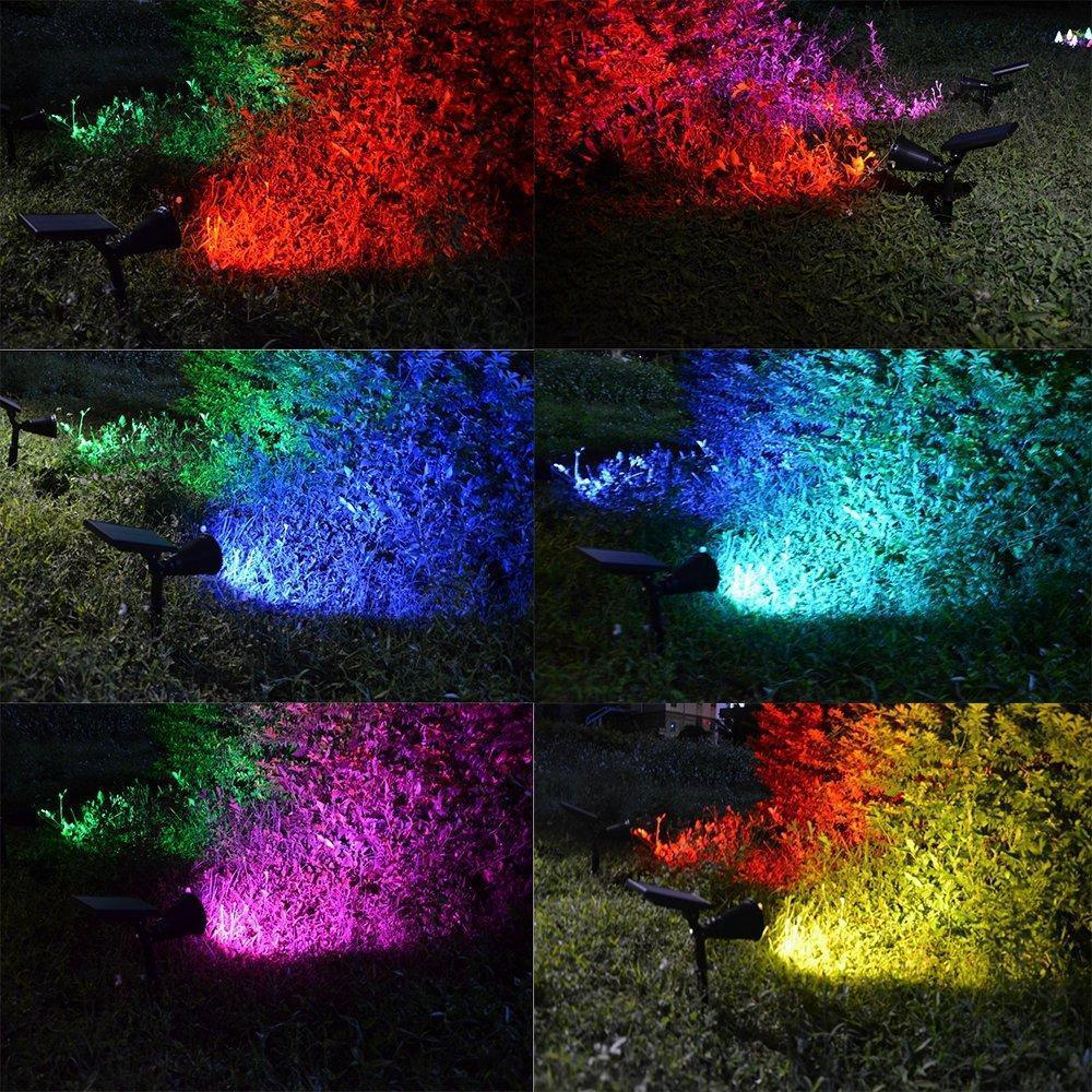 Starsprairie Color Changing Solar Lights Outdoor Spotlight Waterproof 7 LED Adjustable 4th Gen Auto On/Off Outdoor Landscape Light for Yard Pool Garden Garage Driveway Deck 2 Pics by Starsprairie