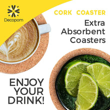Load image into Gallery viewer, Natural Cork Coasters With Round Edge 4 inches 16pc Set with Metal Holder Storage Caddy – 1/5” Thick Plain Absorbent Heat-Resistant Reusable Saucers for Cold Drinks Wine Glasses Plants Cups &amp; Mugs
