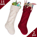 LimBridge Christmas Stockings, 2 Pack 18 inches Large Size Cable Knit Knitted Xmas Rustic Personalized Stocking Decorations for Family Holiday Season Decor, Cream or Burgundy