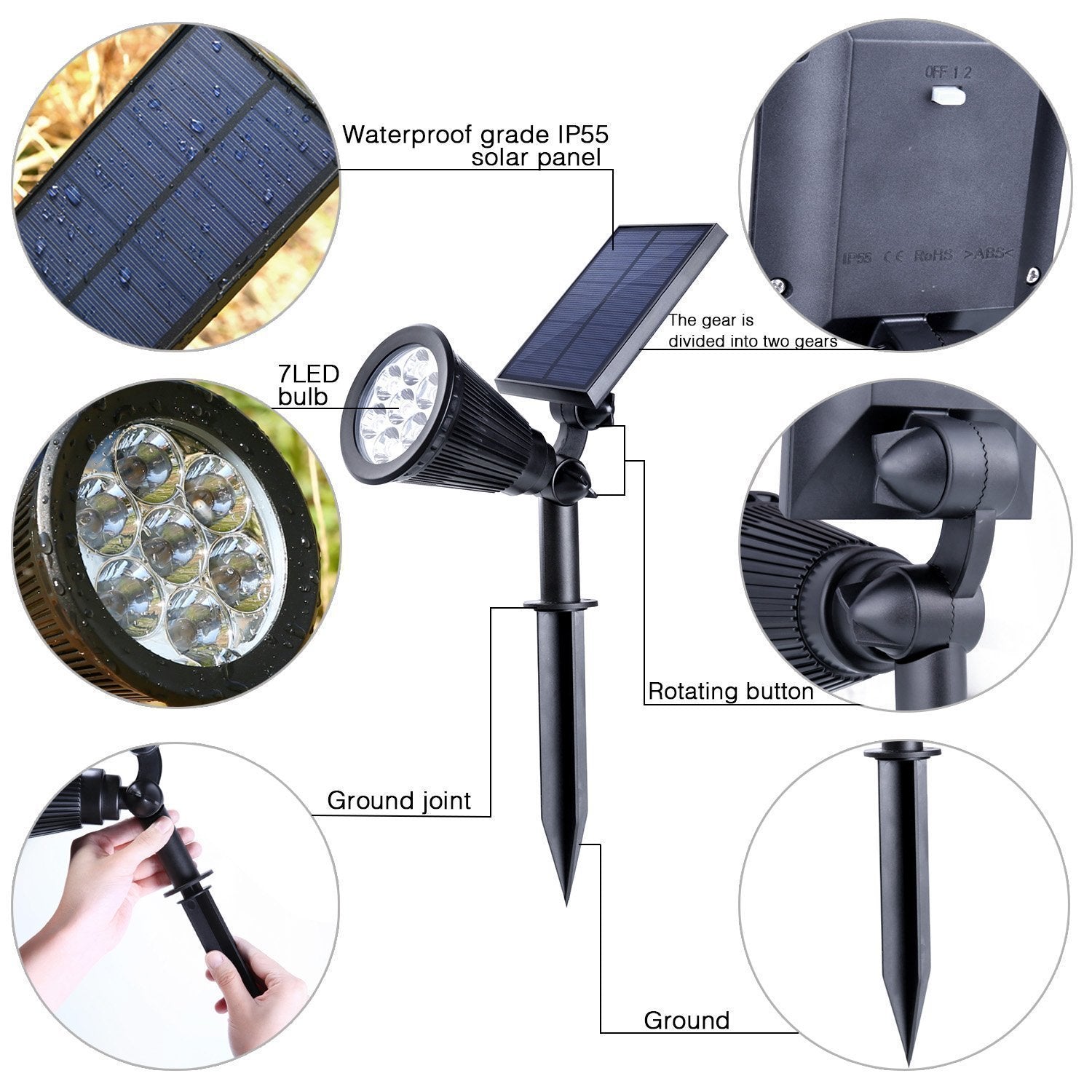 Starsprairie Color Changing Solar Lights Outdoor Spotlight Waterproof 7 LED Adjustable 4th Gen Auto On/Off Outdoor Landscape Light for Yard Pool Garden Garage Driveway Deck 2 Pics by Starsprairie