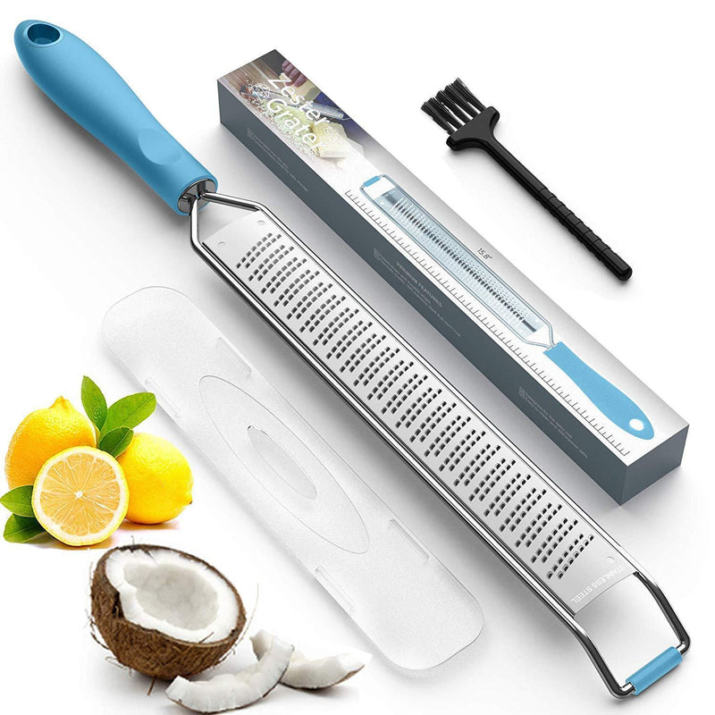 Zester Grater - Parmesan Cheese, Lemon, Chocolate, Ginger, Garlic, Nutmeg, Vegetables, Fruits - Soft Touch Handle - Dishwasher Safe, Sapphire