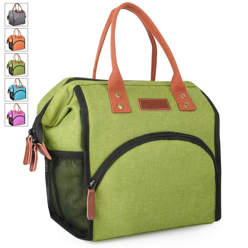 Lunch Bag, KOMUEE Insulated Lunch Box Wide-Open Lunch Tote Bag Large Drinks Holder Durable Nylon Thermal Snacks Organizer for Women Men Adults College Work Picnic Hiking Beach Fishing (green)