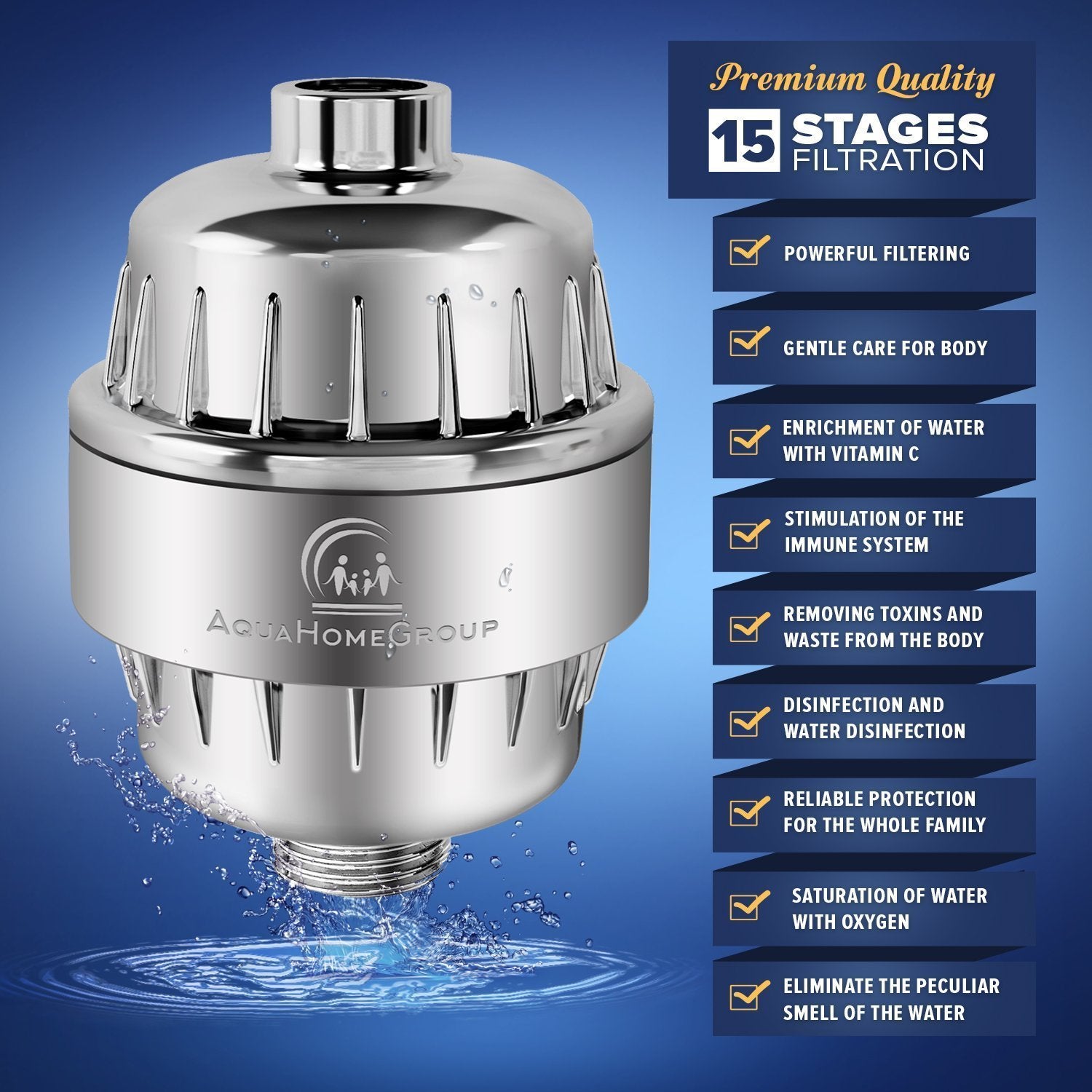 Luxury Filtered Shower Head Set 15 Stage Shower Filter For Hard Water Removes Chlorine and Harmful Substances - Showerhead Filter High Output by AquaHomeGroup