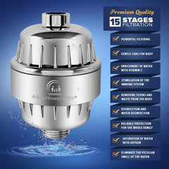 Luxury Filtered Shower Head Set 15 Stage Shower Filter For Hard Water Removes Chlorine and Harmful Substances - Showerhead Filter High Output by AquaHomeGroup