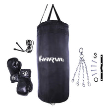 Load image into Gallery viewer, Harvil Kids Boxing Set with 25-Pound Punching Bag, Boxing Gloves, Jumping Rope, Ceiling Attachment and Hanging Chain

