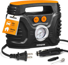 Load image into Gallery viewer, Kensun AC/DC Power Supply Portable Air Compressor Pump with Analog Display to 100 PSI for Home (110V) and Car (12V), Tire Inflator with Adaptors for Cars, Trucks, Bicycles, Balls

