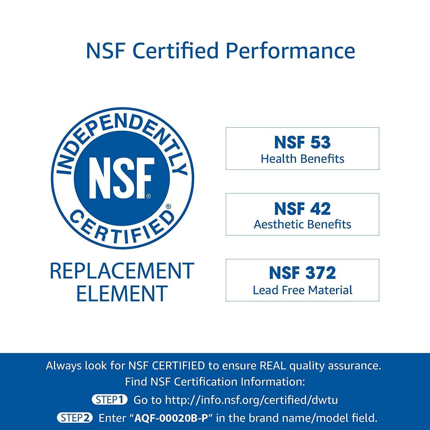 AQUACREST DA29-00020B Refrigerator Water Filter, NSF 53&42 Certified to Reduce 99% of Lead, Cyst & More, Compatible with Samsung DA29-00020B, DA29-00020A, DA97-08006A, HAF-CIN/EXP, 46-9101 (Pack of 3)