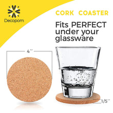 Load image into Gallery viewer, Natural Cork Coasters With Round Edge 4 inches 16pc Set with Metal Holder Storage Caddy – 1/5” Thick Plain Absorbent Heat-Resistant Reusable Saucers for Cold Drinks Wine Glasses Plants Cups &amp; Mugs
