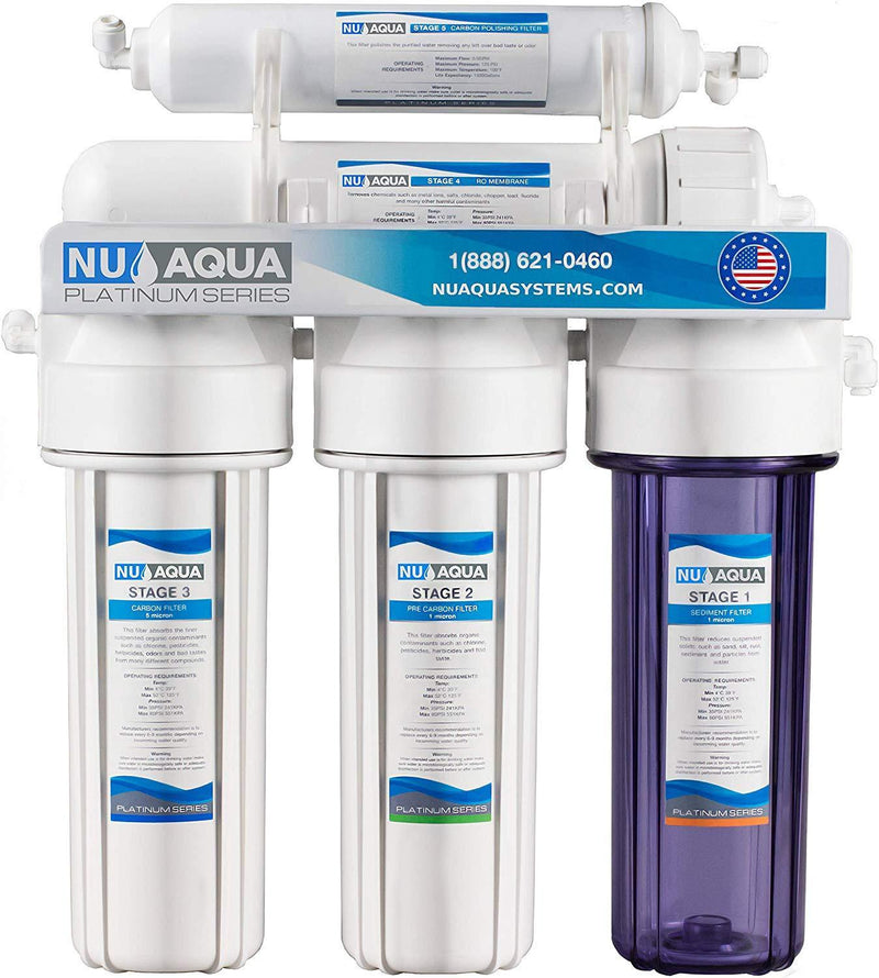 NU Aqua Platinum Series Deluxe High Capacity 100GPD 5-Stage Under Sink Reverse Osmosis Ultimate Purifier Drinking Water Filter System - Bonus PPM Meter and Installation DVD